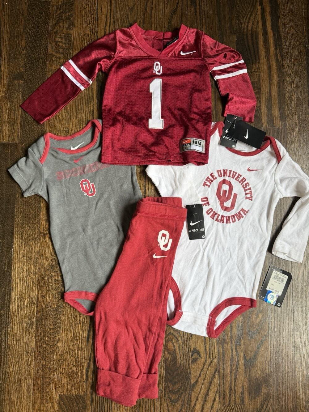 Nike University Of Oklahoma Sooners 18 Month 4 Piece Jersey Pants Set New